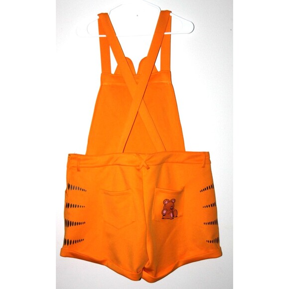 Hot Topic Nickelodeon Garfield Cat Face Orange Overall Shorts Suspenders Costume - Picture 6 of 16